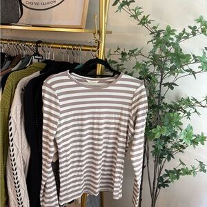 Chic Striped Long Sleeve Top in Brown and White
